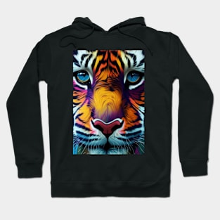 Pop Art Tiger Face In Vibrant Colors - A Unique and Playful Art Print For Animal Lovers Hoodie